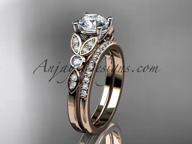 14k rose gold unique engagement set, wedding ring ADLR387S - AnjaysDesigns
