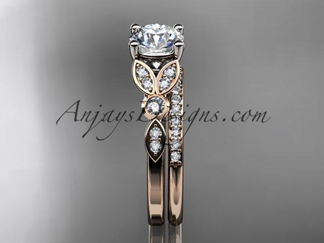 14k rose gold unique engagement set, wedding ring with a "Forever One" Moissanite center stone ADLR387S - AnjaysDesigns