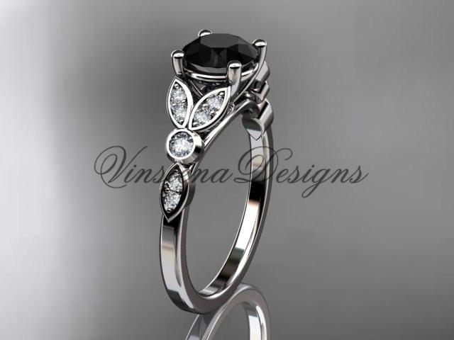 14k white gold engagement ring, wedding ring, Enhanced Black Diamond ADLR387