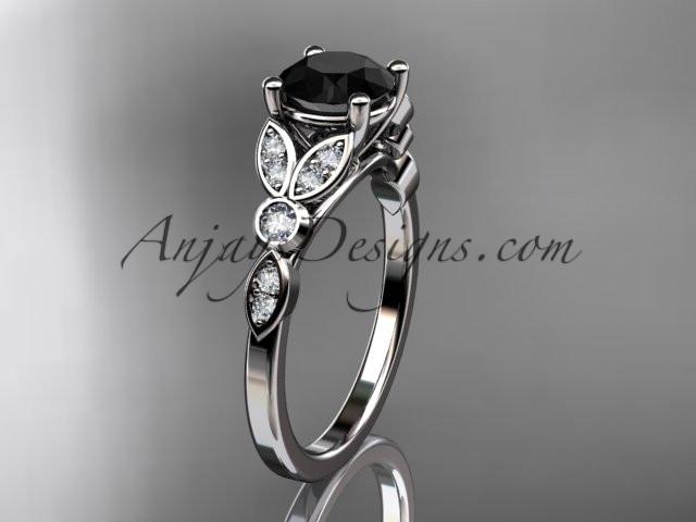 platinum unique engagement ring, wedding ring with a Black Diamond center stone ADLR387 - AnjaysDesigns