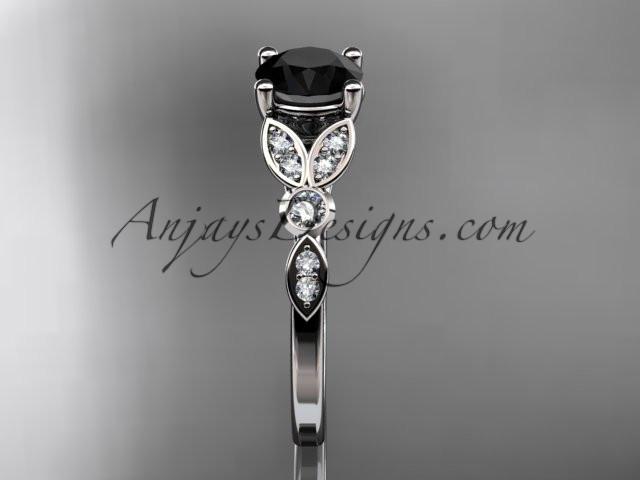 platinum unique engagement ring, wedding ring with a Black Diamond center stone ADLR387 - AnjaysDesigns