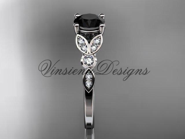 platinum unique engagement ring, wedding ring, Enhanced Black Diamond ADLR387P