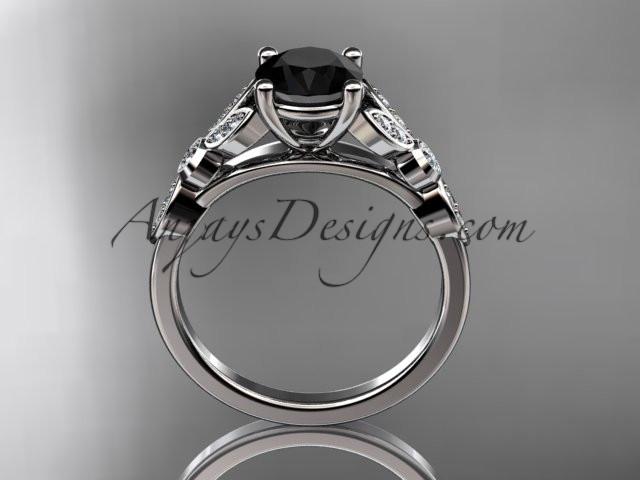 platinum unique engagement ring, wedding ring with a Black Diamond center stone ADLR387 - AnjaysDesigns