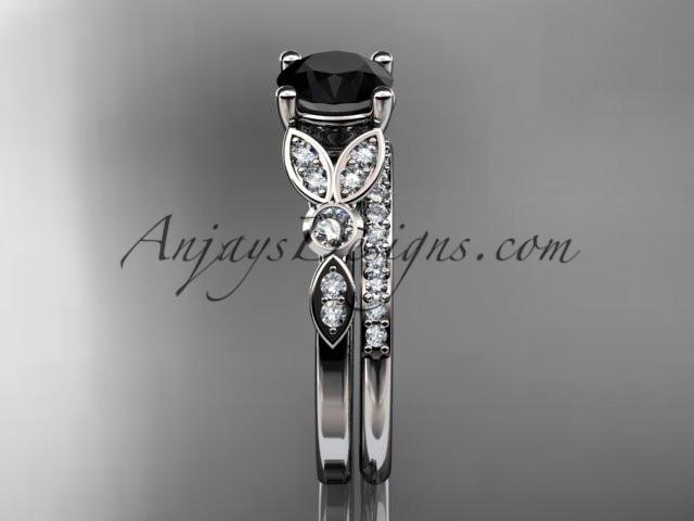 platinum unique engagement set, wedding ring with a Black Diamond center stone ADLR387S - AnjaysDesigns