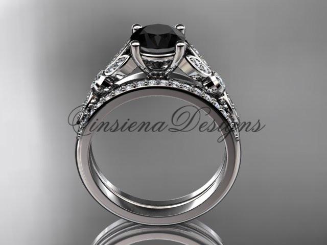 14k white gold engagement ring set, Enhanced Black Diamond center stone ADLR387S