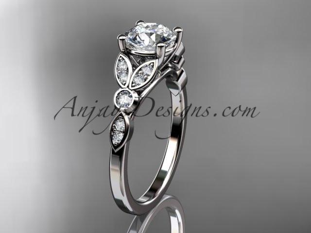 14k white gold unique engagement ring, wedding ring with a "Forever One" Moissanite center stone ADLR387 - AnjaysDesigns