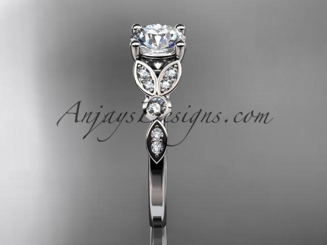 platinum unique engagement ring, wedding ring with a "Forever One" Moissanite center stone ADLR387 - AnjaysDesigns
