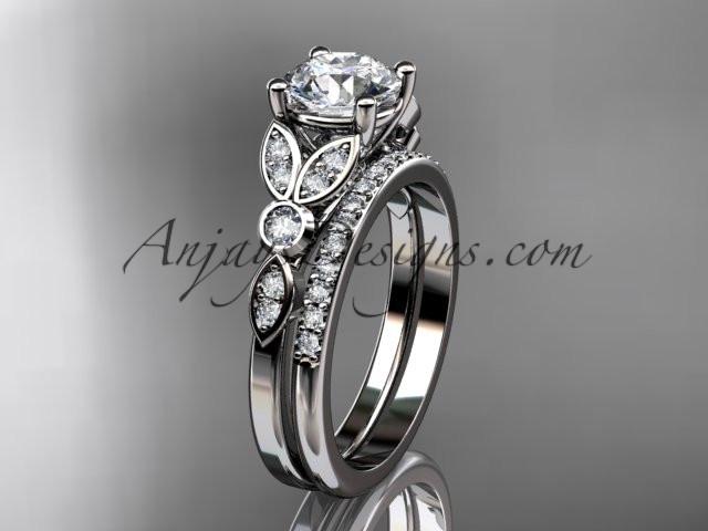 14k white gold unique engagement set, wedding ring ADLR387S - AnjaysDesigns