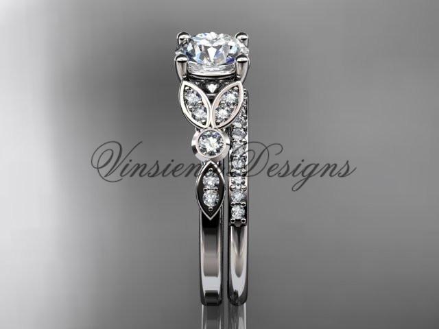 platinum diamond engagement ring set, wedding ring with a Moissanite ADLR387SP
