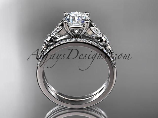 platinum unique engagement set, wedding ring with a "Forever One" Moissanite center stone ADLR387S - AnjaysDesigns