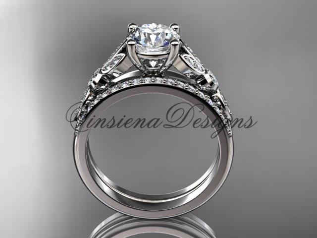 platinum diamond engagement ring set, wedding ring with a Moissanite ADLR387SP