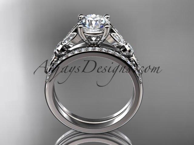 14k white gold unique engagement set, wedding ring ADLR387S - AnjaysDesigns