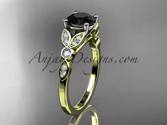 14k yellow gold unique engagement ring, wedding ring with a Black Diamond center stone ADLR387 - AnjaysDesigns