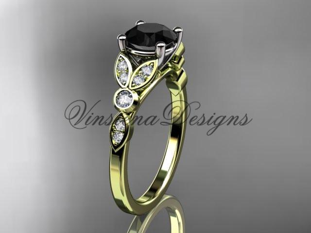 14kt yellow gold engagement ring, wedding ring, Enhanced Black Diamond ADLR387