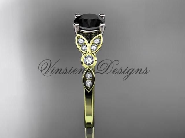 14kt yellow gold engagement ring, wedding ring, Enhanced Black Diamond ADLR387