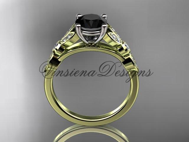 14kt yellow gold engagement ring, wedding ring, Enhanced Black Diamond ADLR387