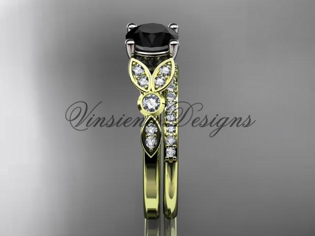 14k yellow gold diamond engagement ring set, Enhanced Black Diamond ADLR387S
