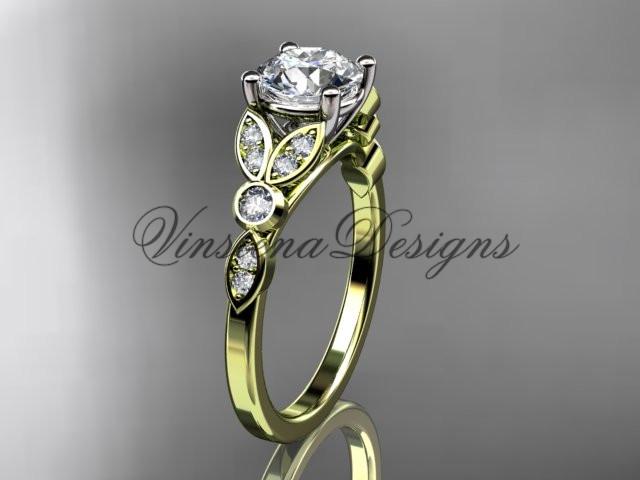 14k yellow gold unique engagement ring, wedding ring with a Moissanite ADLR387
