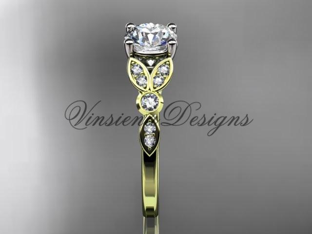 14k yellow gold unique engagement ring, wedding ring with a Moissanite ADLR387