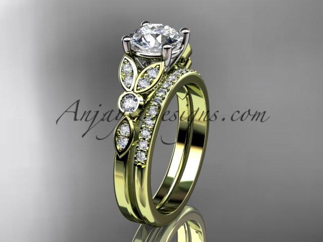 14k yellow gold unique engagement set, wedding ring ADLR387S - AnjaysDesigns