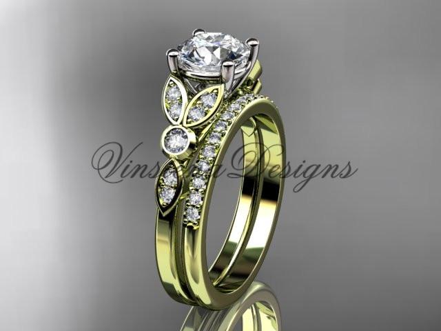 14k yellow gold diamond unique engagement ring set, wedding ring ADLR387S