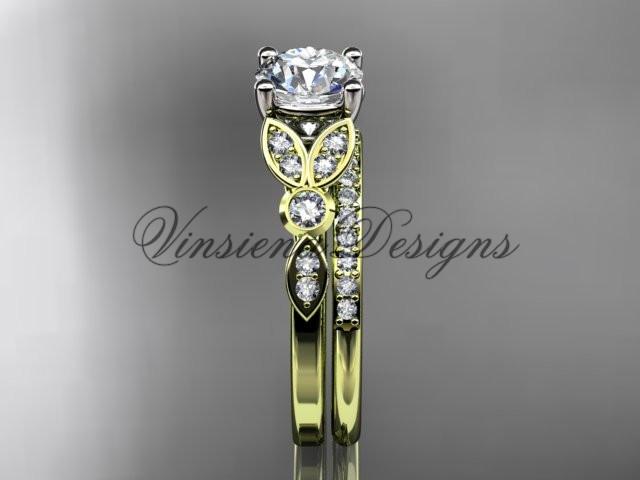 14k yellow gold diamond unique engagement ring set, wedding ring ADLR387S