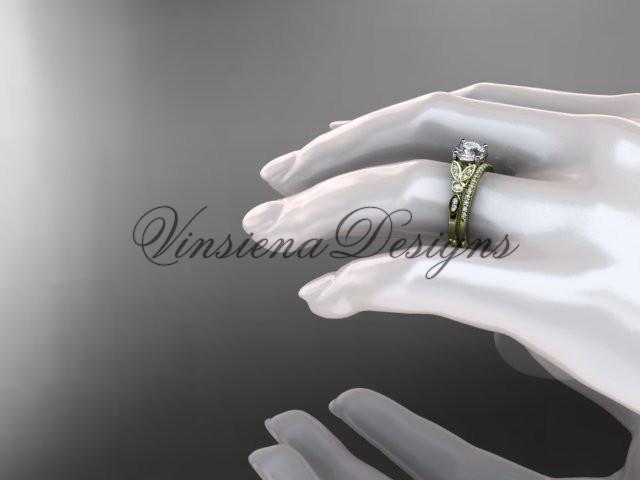 14k yellow gold diamond unique engagement ring set, wedding ring ADLR387S