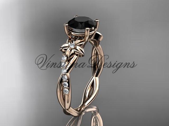 14kt rose gold flower diamond engagement ring, Enhanced Black Diamond ADLR388