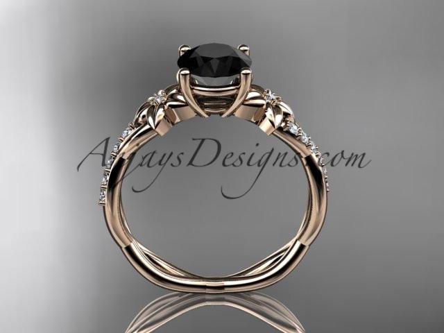14kt rose gold flower diamond wedding ring, engagement ring with a Black Diamond center stone ADLR388 - AnjaysDesigns