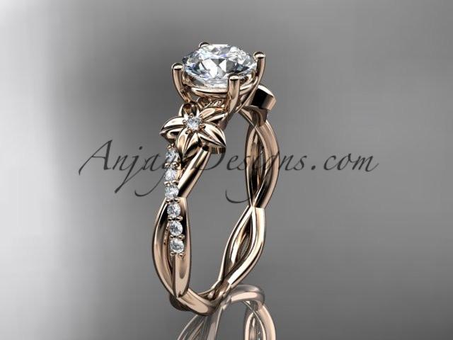 14kt rose gold flower diamond wedding ring, engagement ring with a "Forever One" Moissanite center stone ADLR388 - AnjaysDesigns