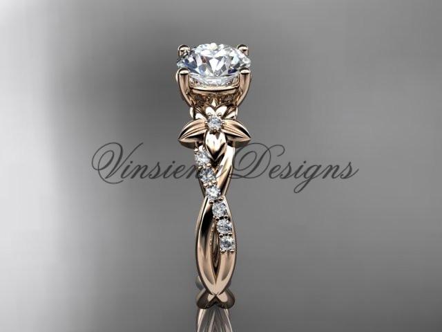 14kt rose gold flower diamond engagement ring "Forever One" Moissanite ADLR388