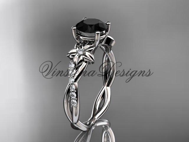 platinum flower diamond engagement ring, Enhanced Black Diamond ADLR388