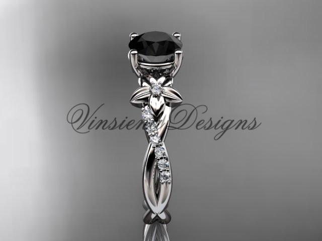 14kt white gold flower diamond engagement ring, Enhanced Black Diamond ADLR388