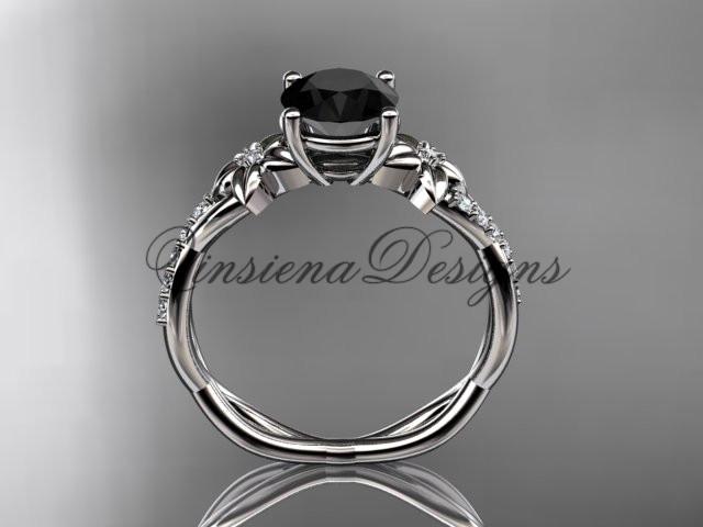 14kt white gold flower diamond engagement ring, Enhanced Black Diamond ADLR388