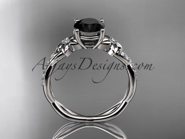 platinum flower diamond wedding ring, engagement ring with a Black Diamond center stone ADLR388 - AnjaysDesigns