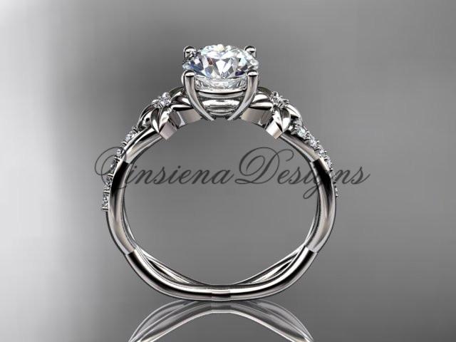 14kt white gold flower diamond engagement ring "Forever One" Moissanite ADLR388