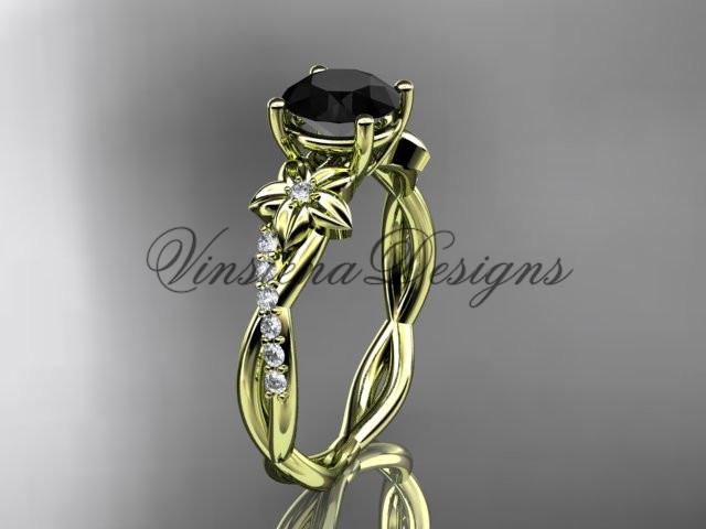 14kt yellow gold flower diamond engagement ring, Enhanced Black Diamond ADLR388