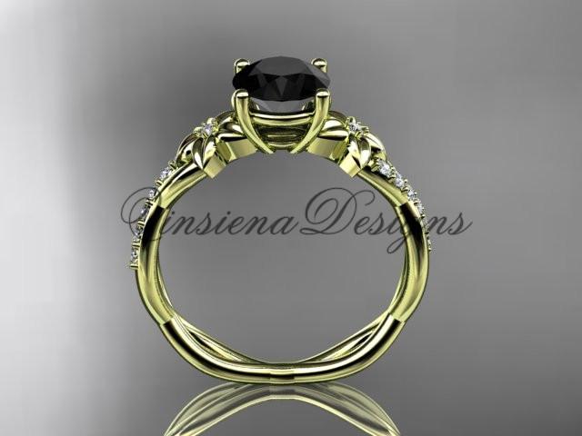 14kt yellow gold flower diamond engagement ring, Enhanced Black Diamond ADLR388