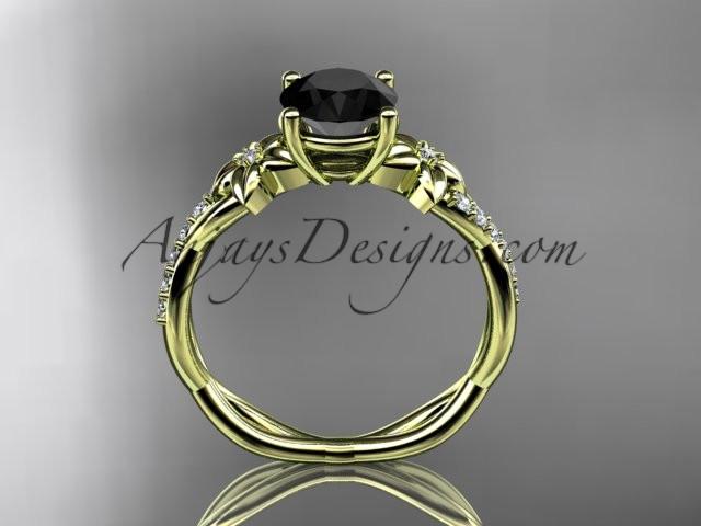 14kt yellow gold flower diamond wedding ring, engagement ring with a Black Diamond center stone ADLR388 - AnjaysDesigns