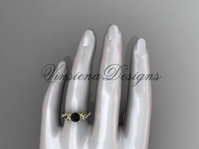 14kt yellow gold flower diamond engagement ring, Enhanced Black Diamond ADLR388