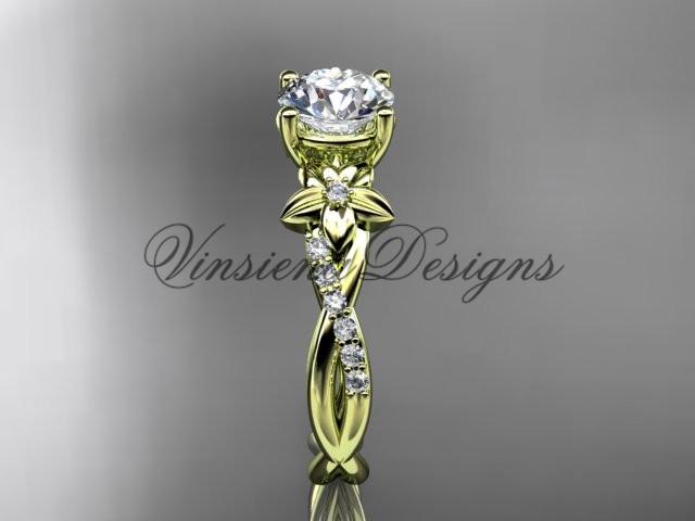 14k yellow gold flower diamond engagement ring "Forever One" Moissanite ADLR388