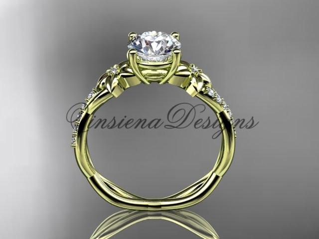 14k yellow gold flower diamond engagement ring "Forever One" Moissanite ADLR388