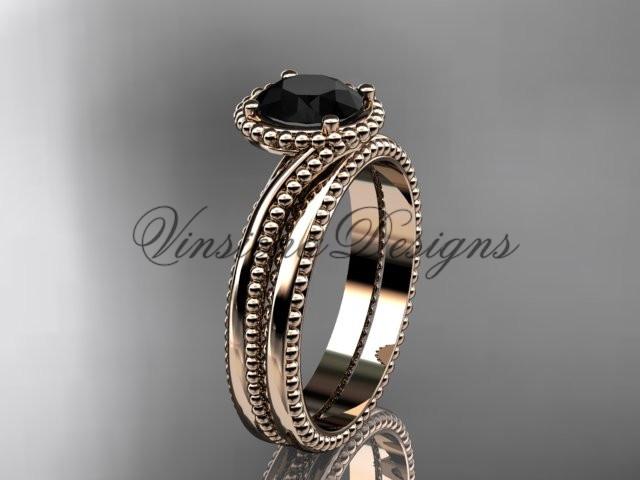 14kt rose gold wedding ring, engagement set, Enhanced Black Diamond ADLR389S