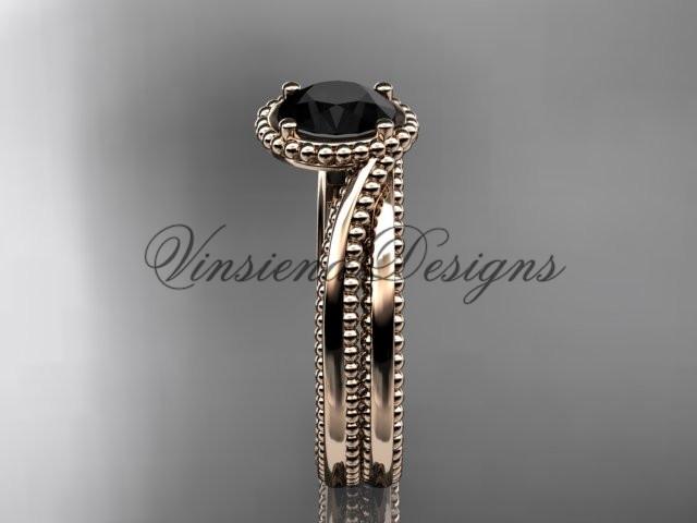 14kt rose gold wedding ring, engagement set, Enhanced Black Diamond ADLR389S
