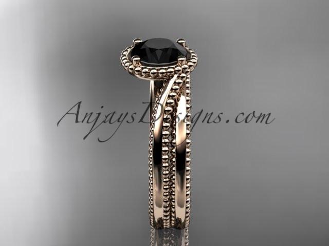 14kt rose gold wedding ring, engagement set with a Black Diamond center stone ADLR389S - AnjaysDesigns