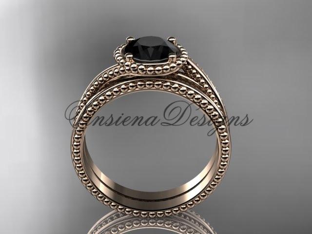 14kt rose gold wedding ring, engagement set, Enhanced Black Diamond ADLR389S