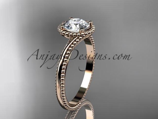 14kt rose gold wedding ring, engagement ring with a "Forever One" Moissanite center stone ADLR389 - AnjaysDesigns