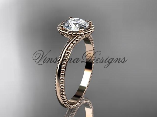 14kt rose gold wedding ring, engagement ring, "Forever One" Moissanite ADLR389