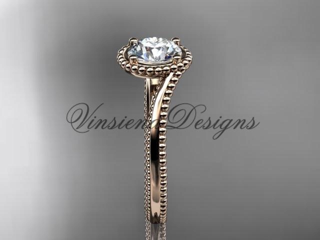 14kt rose gold wedding ring, engagement ring, "Forever One" Moissanite ADLR389