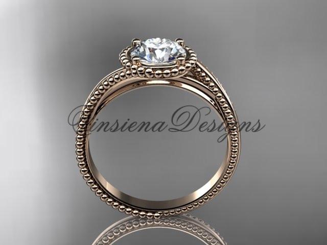 14kt rose gold wedding ring, engagement ring, "Forever One" Moissanite ADLR389